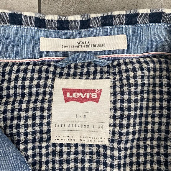 Levi’s blue gingham slim fit button down shirt L - Picture 4 of 4